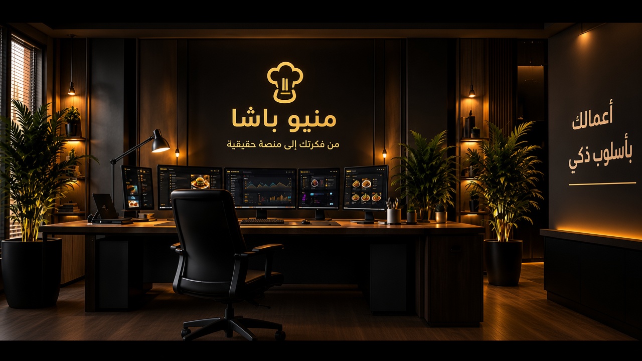 مكتب تشغيل منيو باشا مع شاشات لوحات التحكم